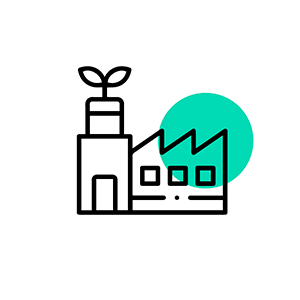 Icon of an eco-friendly factory with a plant growing out of the chimney