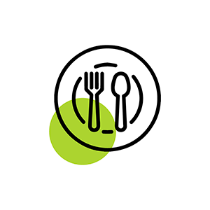 Icon of a plate with cutlery that represents that one of our main customer groups