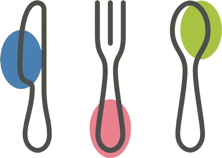 Illustration showing a knife, a fork and a spoon.