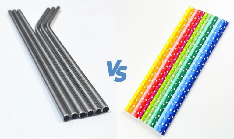 Comparison of paper straws and metal straws showing eco-friendly straw alternatives for restaurants and businesses