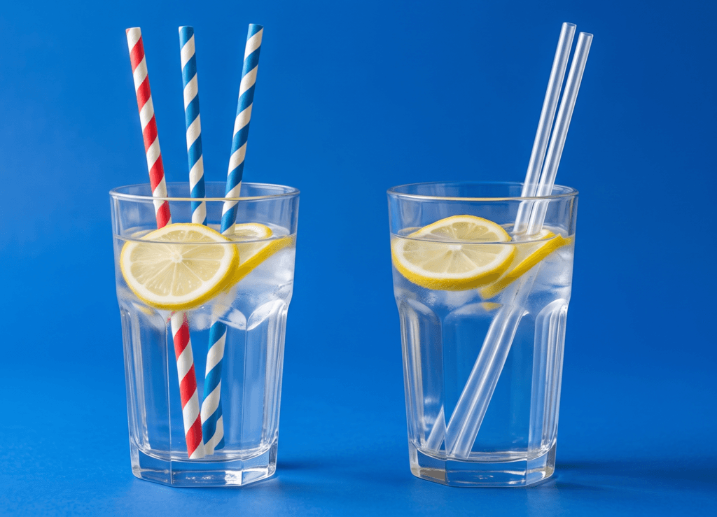 Side-by-side comparison of paper straws and PLA straws