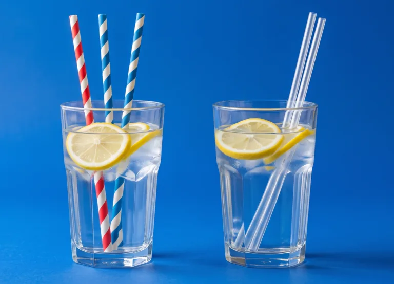 Side-by-side comparison of paper straws and PLA straws